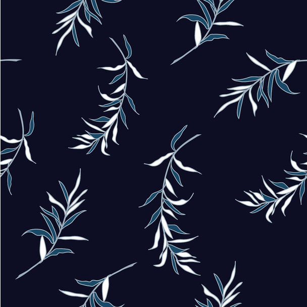 Leaves silhouette on the navy blue background. Vector seamless pattern with tropical plants. - Foto, immagini