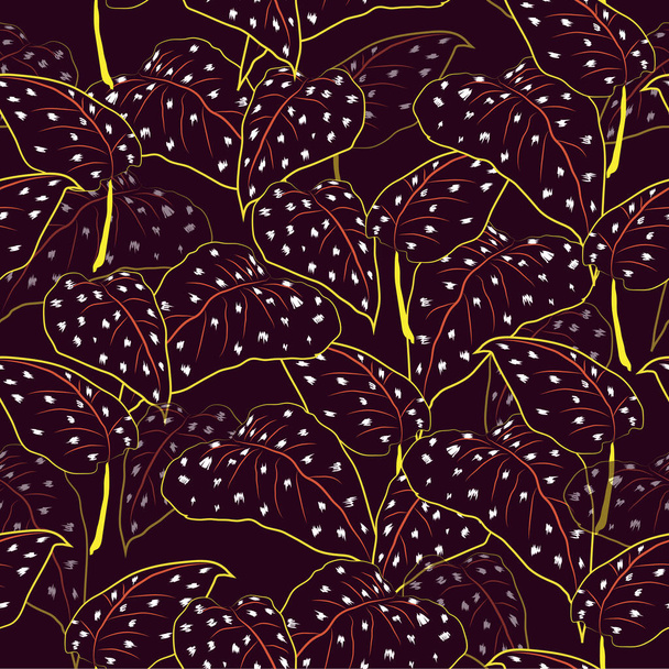 pattern with  leaf and yellow neon line on purple background. Organic ornament. hand drawing graphic which can be used as wallpaper - Foto, Imagen