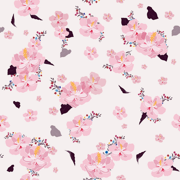 Elegance Seamless pattern with blooming  flowers on sweet pink background, vector floral illustration in modern style - Photo, Image
