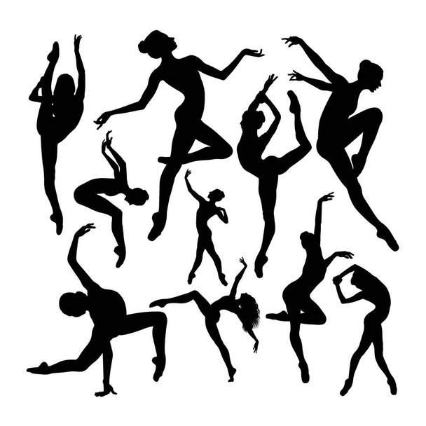 精力的な女性バレエダンサーのシルエット。シンボル、ロゴ、ウェブアイコン、マスコット、サイン、またはあなたが望むデザインに適しています. - ベクター画像