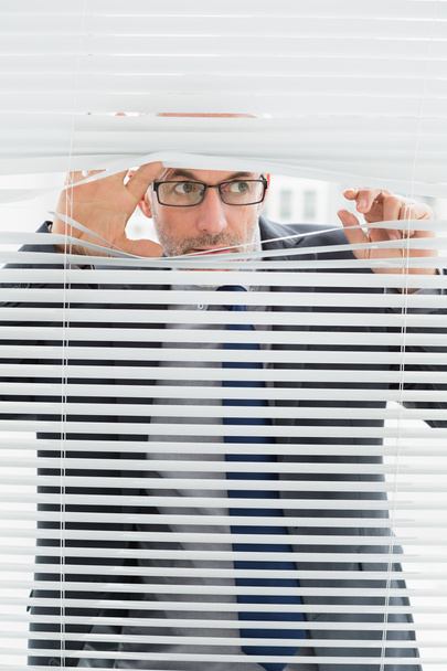 Serious businessman peeking through blinds in office - Photo, image