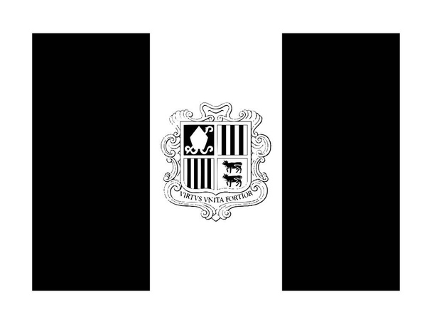 Andorra Flag Black and White. Country National Emblem Banner. Monochrome Grayscale EPS Vector File. - Vector, Image