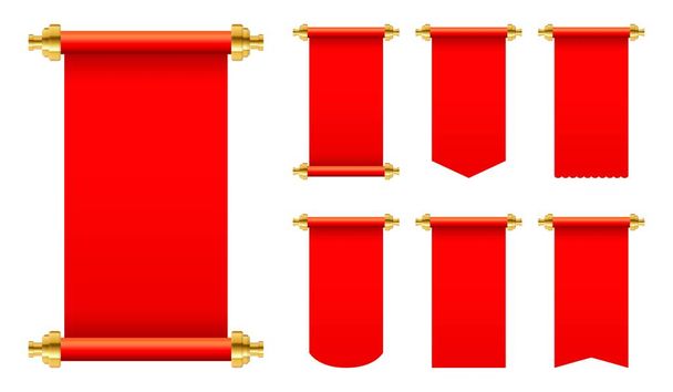 Red paper scroll in set vector illustration isolated on white background - ベクター画像