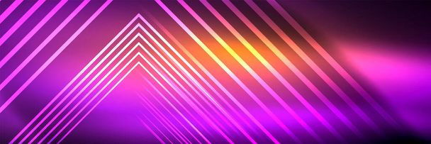 Lumineux néon rayonnant lignes techno, salut-tech futuriste modèle de fond abstrait avec des formes carrées - Vecteur, image