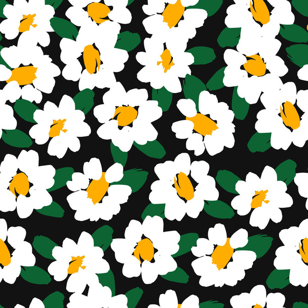 Abstract floral seamless pattern with chamomile. Trendy hand drawn textures. - Vektör, Görsel