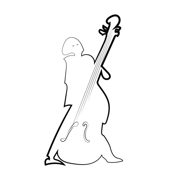 Jazz bass player contour silhouette in black on a white background. Illustration isolated on white background.Double bass player musician. - Vector, Image