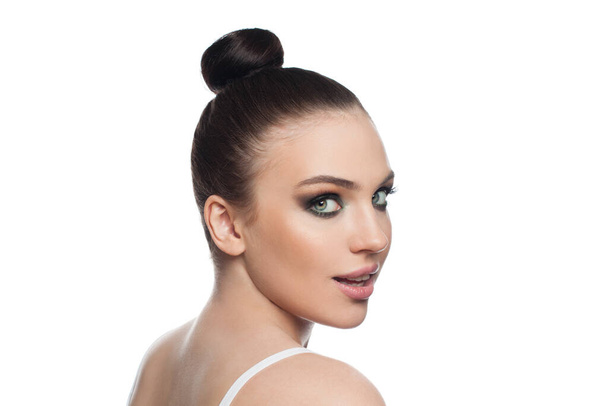 Beautiful spa model woman isolated on white background, beautiful face closeup  - Fotó, kép