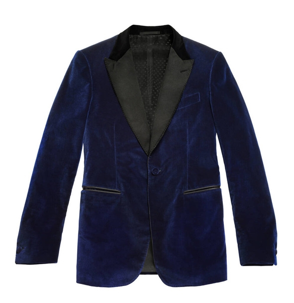 Розкішна дорога оксамитова куртка смокінгу темно-синя для чоловіка, ізольована
.  - Фото, зображення