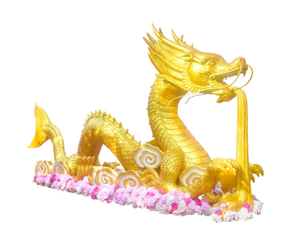 Statue dragon doré isolée sur fond blanc
 - Photo, image