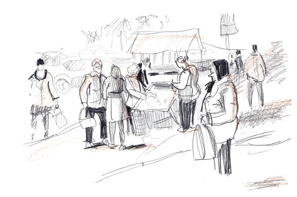 Kézzel rajzolt vázlat járókelőkről - Fotó, kép