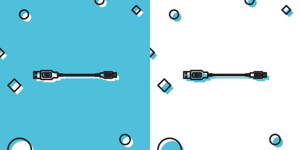 Preto USB Micro cabos ícone isolado no fundo azul e branco. Conectores e tomadas para PC e dispositivos móveis. Conector de periféricos de computador ou fonte de recarga de smartphone. Ilustração vetorial
 - Vetor, Imagem
