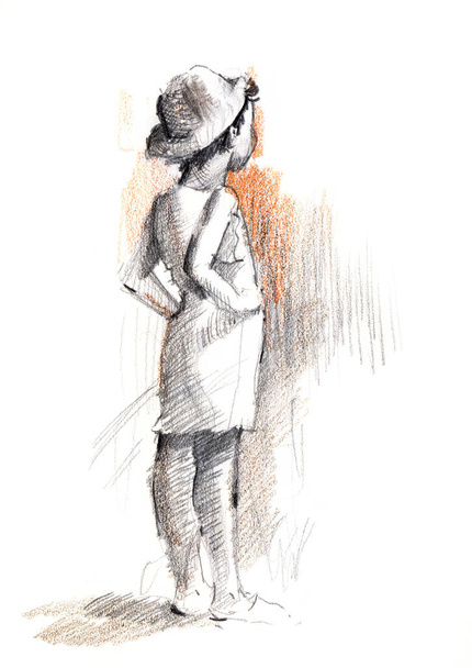 Ręcznie narysowany szkic dziewczynki - Zdjęcie, obraz