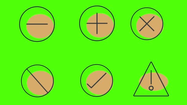 Vlakke lijnen geanimeerde schijnwerper pictogrammen elementen op groen scherm chroma sleutel - Video