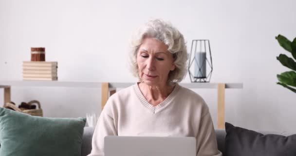 Smart senior older grandmother shopping in internet store. - Video, Çekim