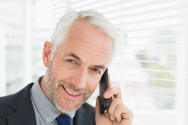 Close-up of smiling mature businessman using cellphone - Foto, Imagen