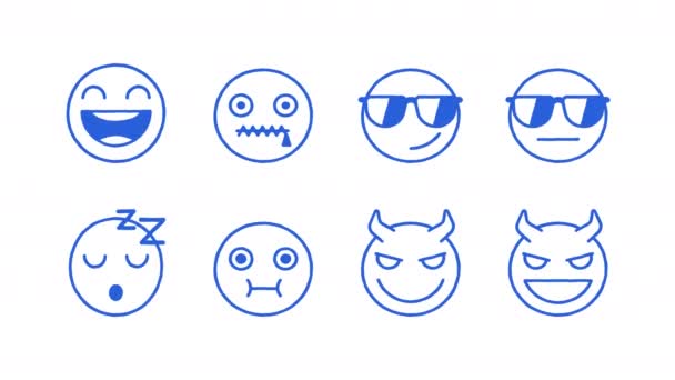 Naklejki Doodle emotikony zestaw śmiech fajne śpiący chory demon. Przejrzyste tło. Pętla zaczyna się od 2 s - Materiał filmowy, wideo
