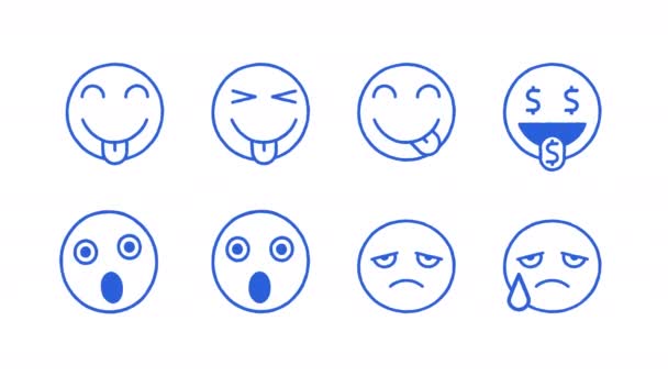 Sada nálepek s emotikonami doodle ukazuje, jak je jazyk vystrašený. Průhledné pozadí. Smyčka začíná od 2s - Záběry, video