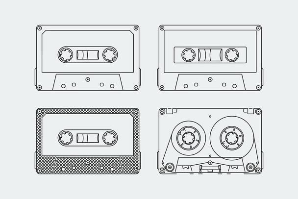 Silhouettes of compact cassettes or tapes in outline style - Vector, afbeelding