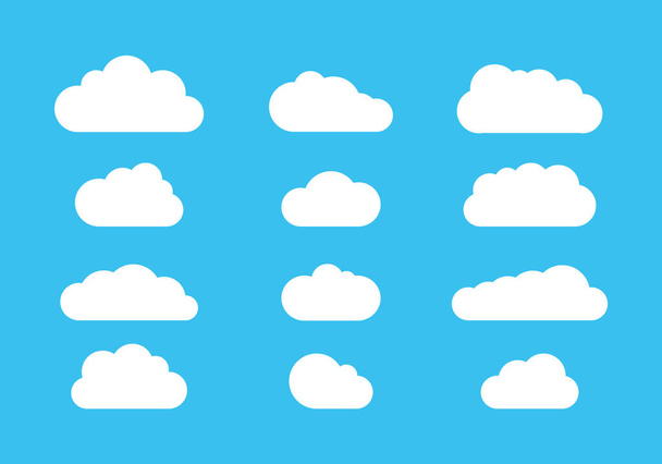 Векторні хмарні піктограми, Плаский білий хмарний дизайн на синьому фоні
 - Вектор, зображення