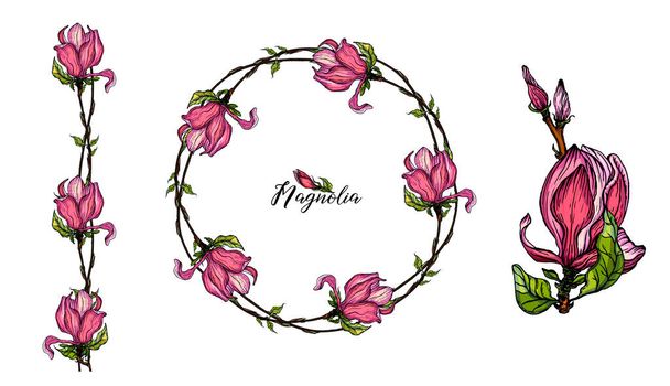 デザインのための明るい花のマグノリア要素。ロマン派コレクション - ベクター画像