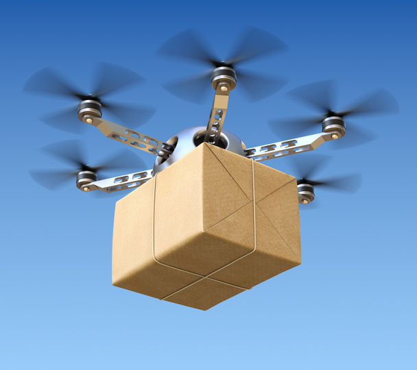 Drone de entrega con paquete de correos
 - Foto, imagen