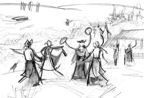 Hand drawn sketch of Midsummer celebrations - Photo, Image