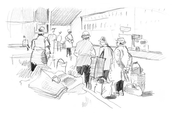 Hand drawn sketch of passers people - Photo, Image