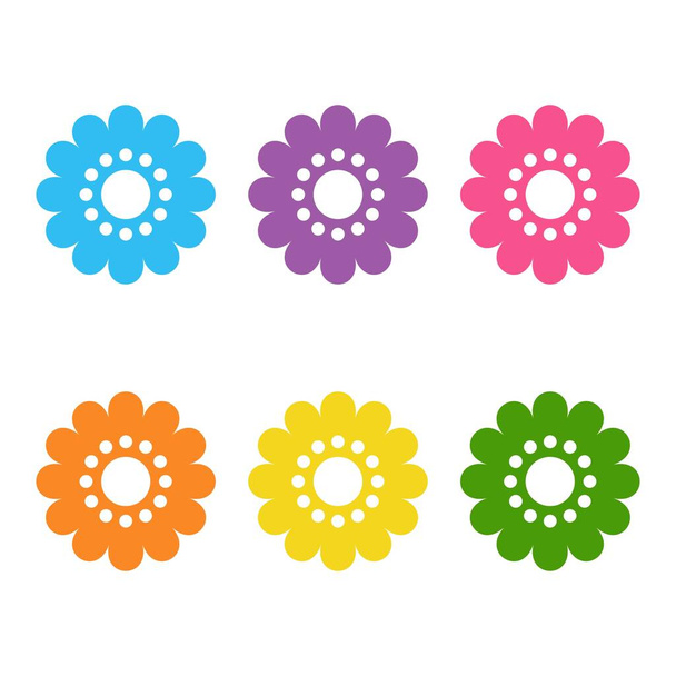 Set von flachen Symbol-Blumen-Symbolen in Silhouette isoliert auf weiß. Niedliches Retro-Design in leuchtenden Farben für Aufkleber, Etiketten, Tags, Geschenkpapier. - Vektor, Bild