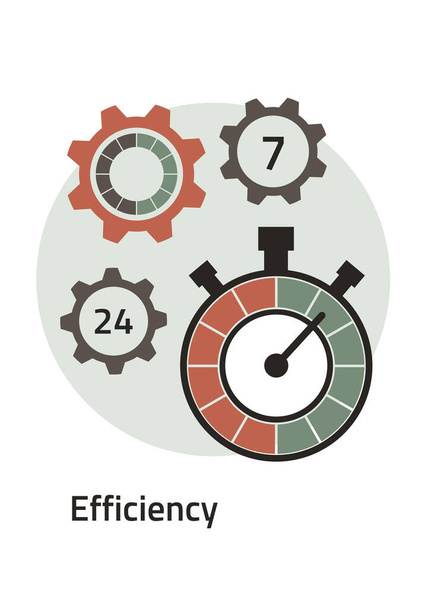 Creative icon for efficiency, productivity. Sign of a stopwatch, gears. Flat design. Vector illustration - Vector, Image