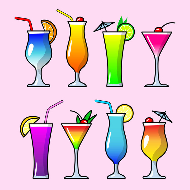  Set of cocktails. Alcohol drinks for design menu, posters, brochures for cafe, bar - Wektor, obraz