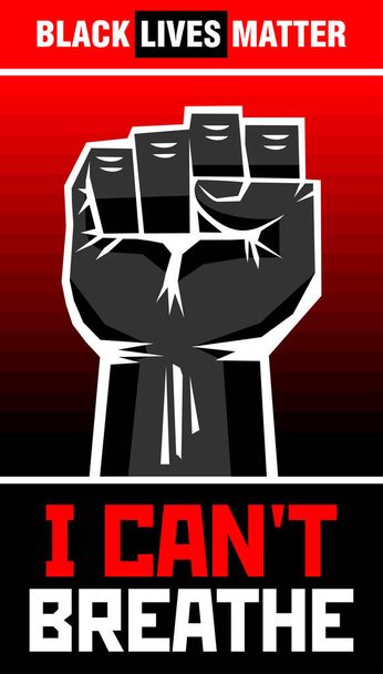 I can't breathe slogan. Black clenched protest fist on black and red background. Illustration, vector - Vector, Image