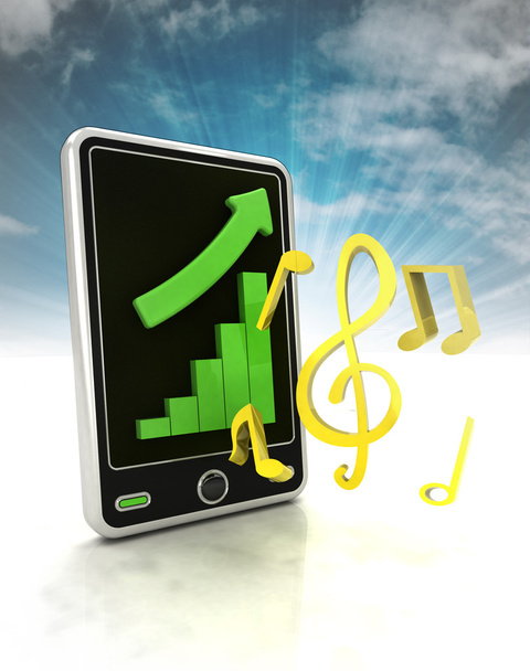 збільшення графічної статистики виробництва музики на дисплеї телефону з небом
 - Фото, зображення