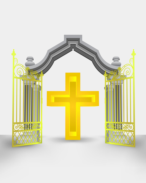 神聖な十字のベクトルがあるゴールデン ゲート入り口 - ベクター画像
