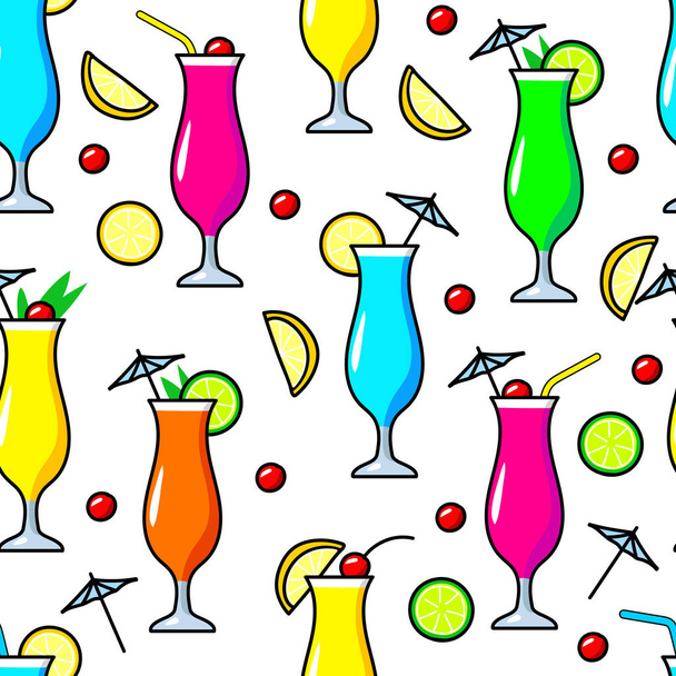 Seamless pattern with cocktails. Hand drawn vector illustration. Texture for design menu, posters, brochures for cafe, bar. - Vector, Image