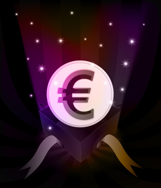 gift revelation with Euro coin at glittering stars vector - Vector, Image
