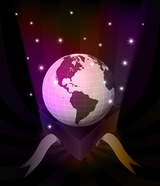 Geschenk-Enthüllung mit Amerika-Globus am glitzernden Sternenvektor - Vektor, Bild