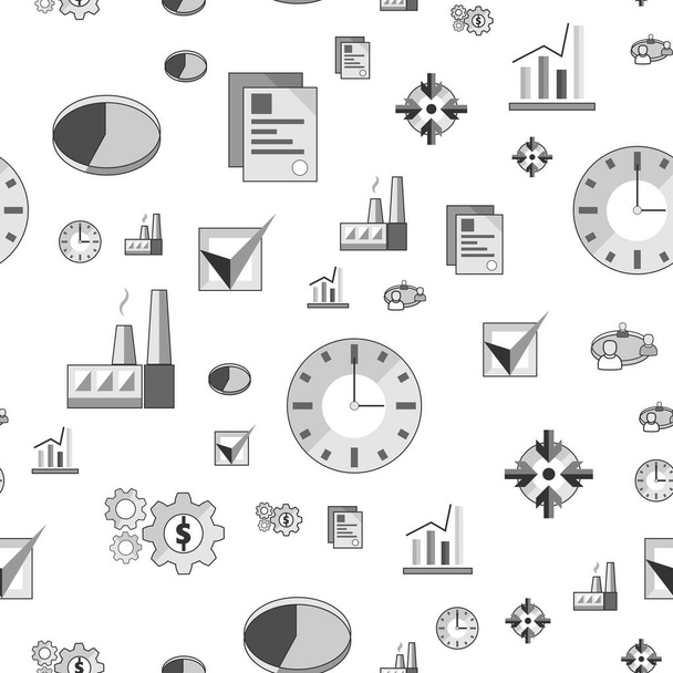 Flat industrial business monochrome gray vector icons seamless pattern - Vector, Image