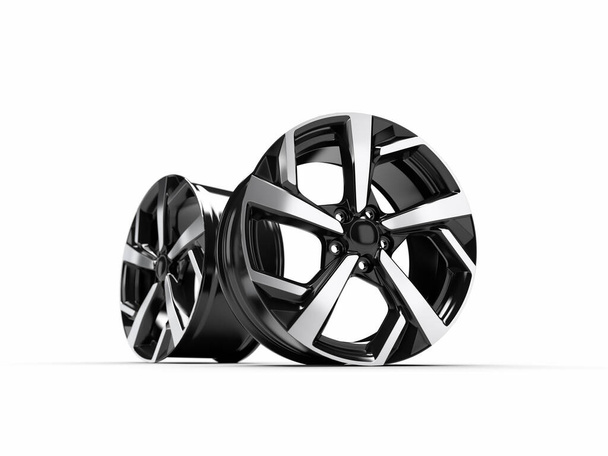 Alloy wheel for a car. 3D rendering illustration. - Photo, Image