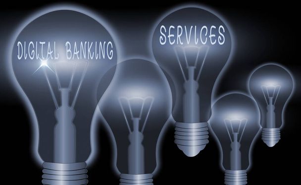 Szövegírás szöveg Digitális banki szolgáltatások. Üzleti koncepció, technológia, internet és hálózatépítés. - Fotó, kép