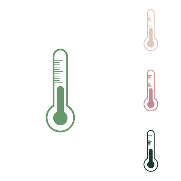 Signo de termómetro de tecnología de diagnóstico meteorológico. Icono verde ruso con pequeños verdes de la selva, puce y arena del desierto sobre fondo blanco
. - Vector, imagen
