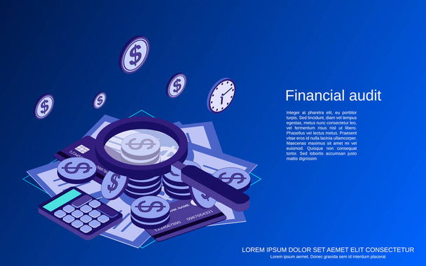 Financial audit, analytics, control, statistics flat isometric vector concept illustration - Vettoriali, immagini
