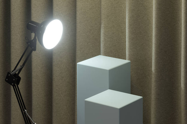 Üres csendélet pódium szövet függöny háttér, 3D-s renderelés. Számítógépes digitális rajz. - Fotó, kép