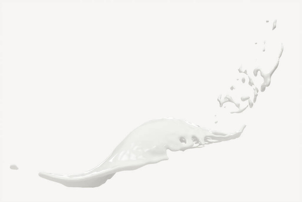 Salpicar leche con fondo blanco, 3d renderizado. Dibujo digital informático
. - Foto, Imagen