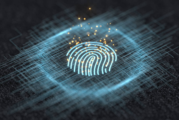 Identifikationskonzept für Fingerabdrücke, technologischer Hintergrund, 3D-Rendering. Digitale Computerzeichnung. - Foto, Bild