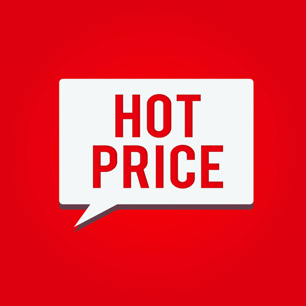 Conceptual hand writing showing Hot Price. Business photo showcasing the lowest deal offered to a buyer when purchasing certain products Rectangular Halftone Speech Bubble in solid color Text space. - Photo, Image
