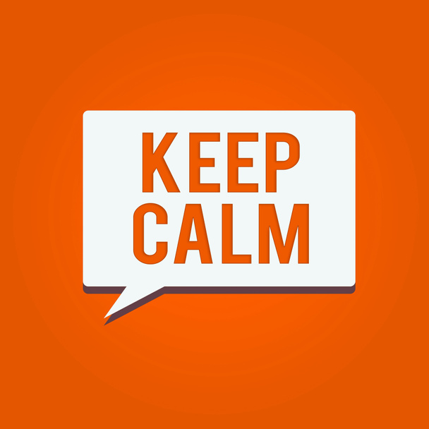 Conceptual hand writing showing Keep Calm. Business photo showcasing remain composure over situations with fewer emotions involved Rectangular Halftone Speech Bubble in solid color Text space. - Photo, Image