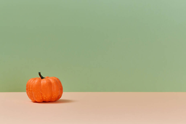 Thanksgiving day background. Harvest festival. Autumn backdrop. Orange pumpkin, place for text. Blessing of harvest - Фото, изображение