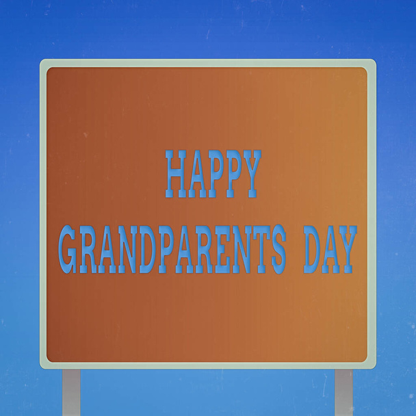 Conceptual hand writing showing Happy Grandparents Day. Business photo showcasing Older Persons or senior citizens celebration Square Billboard Standing with Frame Border Outdoor Display. - Photo, Image