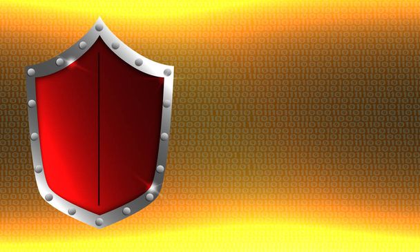 Red shield with binary background, 3d rendering - Zdjęcie, obraz