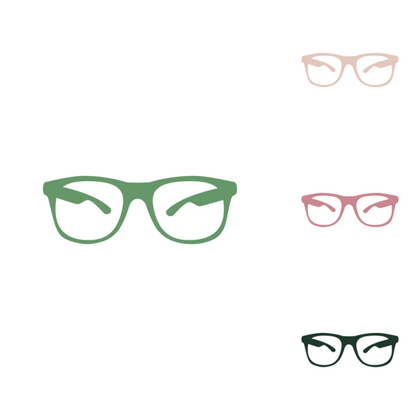 Sonnenbrillen unterzeichnen eine Illustration. Russisch-grüne Ikone mit kleinen Dschungel-grünen, puce und Wüstensand-Ikonen auf weißem Hintergrund. - Vektor, Bild